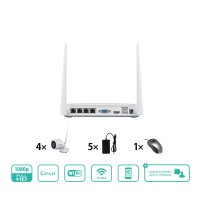 Komplettset 4 Kanal Videoüberwachung NVR 9 Kanal mit WLAN 1080P FULL-HD IP Kamera 20m Nachtsicht